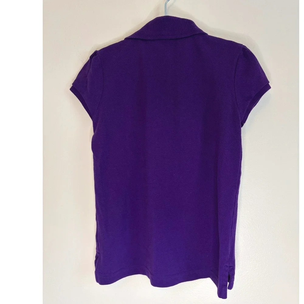Ralph Lauren Girls Purple White Big Pony Cotton Pique Polo Shirt Size 6 Preppy